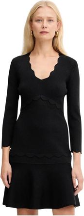 Twinset Korte Gebreide Jurk met Golfjesrandjes - Dames - Korte kleedjes - Zwart - L - Kleedjes