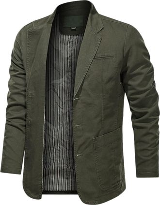 Generic Business Casual Jacket Men, MenS Washed Jacket MenS Fashion Business Zip Jacket Slim Fit Long Sleeve Jacket Mens Casual Blazer Simple Cotton Solid Col