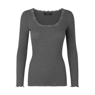 Rosemunde Zijden Kant T-shirt Donkergrijs Melange - Dames - Ronde hals truien - Grijs - XS - Katoen - Truien & Vesten