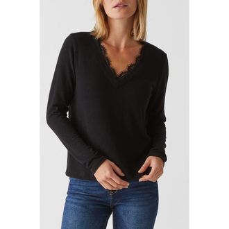 Michael Stars Bebe Lace Trim Relaxed Top in Black at Nordstrom, Size X-Small