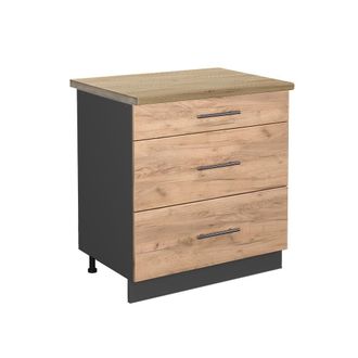 Vicco Mueble Bajo De Cocina Fame-line, Roble Dorado, 80 Cm Con 3 Cajones, Et Roble