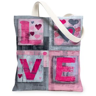 Generic Love Heart Canvas Tote Bags, Romantic Print Reusable Grocery Bags, Spring Vintage Lightweight Washable Shoulder Strap, Peach, 13x15 Inch