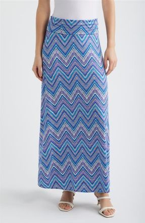 Loveappella Roll ZIgzag Floral Print Maxi Skirt in Blue at Nordstrom, Size X-Large
