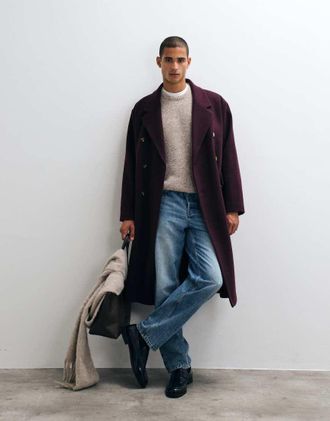 Asos cappotto oversize effetto lana bordeaux-Rosso