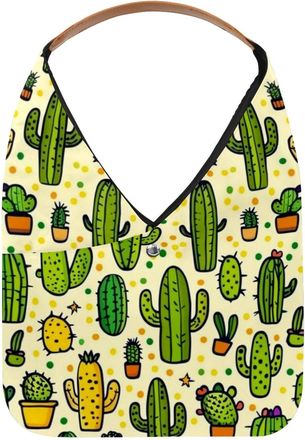 Generic Cactus Pattern Reusable Lightweight Grocery Bags - Foldable Into Compact Pouch, Washable & Sturdy, Multipurpose for Shopping and Travel