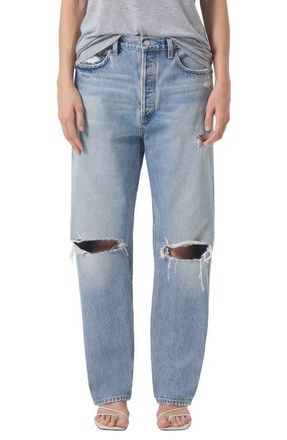 A Gold E 90s Ripped Mid Rise Straight Leg Jeans in Threadbare at Nordstrom, Size 24