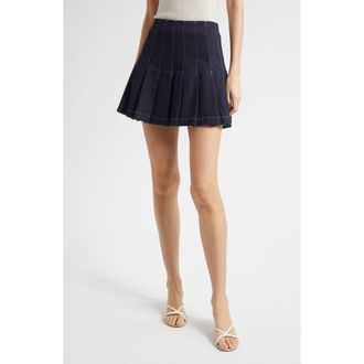 Alice & Olivia Carter Pleated Denim Miniskirt in Dark Rinse at Nordstrom, Size 27