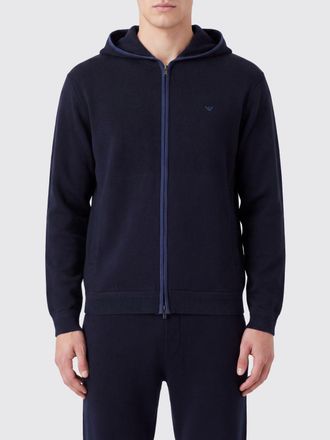 Emporio Armani Wool Knit Zipped Hoodie with Eagle Logo