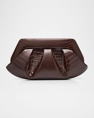 Themoir&egrave; Emera Pleated Croc-Embossed Vegan Leather Clutch Bag
