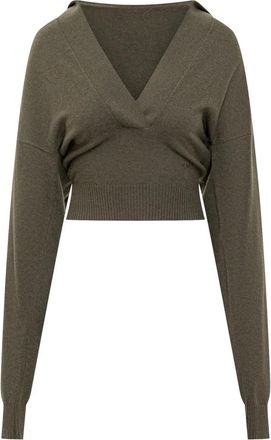 Stella McCartney Gebreide trui met capuchon en V-hals - Dames - V-hals truien - Groen - M - Truien & Vesten