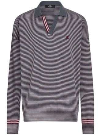Etro Polo a righe con ricamo - Grigio