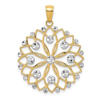 Diamond2Deal 14k Yellow Gold White Rhodium Diamond-cut Flower Pendant