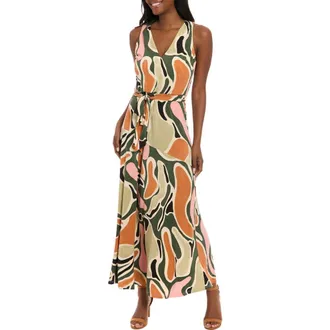London Times Asymmetric Maxi Dress in Olive/Sage at Nordstrom Rack, Size 12