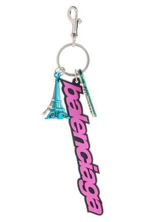 Balenciaga Biker B Logo Key Ring Bag Charm in 5564 Pink/Black at Nordstrom