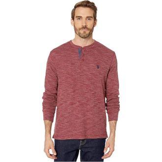 U.S.Polo Association U. S. Polo Assn. Shirt Mens Red Space Dye Cotton Thermal Henley Neck JZZ428
