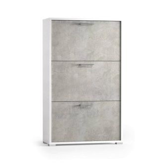 Dmora Zapatero Dlos, Mueble De Entrada Polivalente Con 3 Puertas Abatibles, Zapatero De Doble Profundidad, 100% Made In Italy, 67x28h112 Cm, Blanco Y Cement