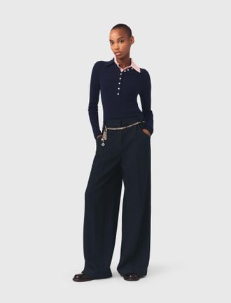 Maje Tweed Trousers - Navy - Maje