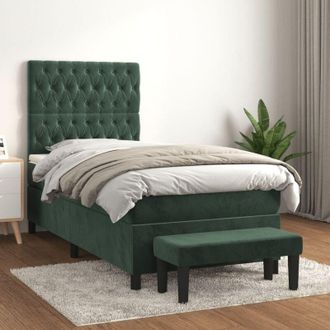 vidaXL Cama Box Spring Con Colch&oacute;n Terciopelo Verde Oscuro 100x200 Cm Vidaxl