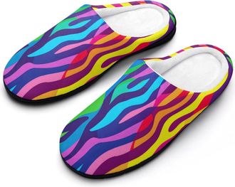 Generic Colorful Zebra Print Womens Slippers Warm House Slippers Indoor House Shoes with Anti-Skid Rubber Sole