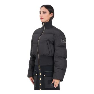 Elisabetta Franchi Winter Jackets, female, Black, Size: S Black Bomber Jacket with Elastic Waist