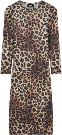 GCDS Leopard Waffle Midi Jurk - Dames - Casual kleedjes - Bruin - M - Katoen - Kleedjes