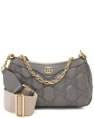 Gucci Grey Matelasse Leather Jumbo Gg Chain Small Crossbody (Authentic Pre- Loved)