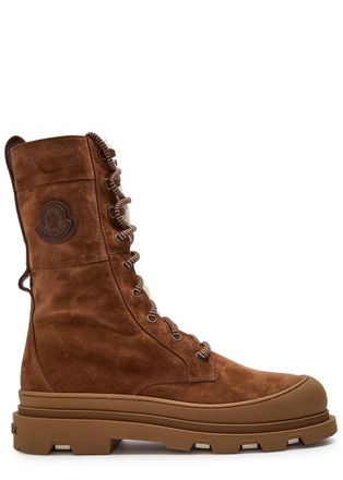 Moncler Vera High Shearling-trimmed Suede Mid-calf Boots - Brown - 37 (IT37 / UK4)