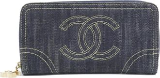 Chanel Blue Denim Long Wallet (Bi-Fold) (Pre-Owned)