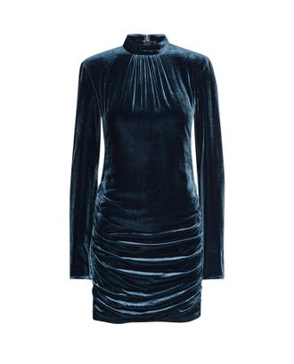 Rotate Rich Velvet Mini Dress With Gathered High Neckline