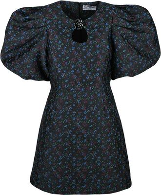 Essentiel Short Dress With Balloon Sleeves And Floral Accents