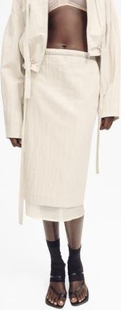 Mango Layered Cotton & Linen Midi Skirt in Light/Pastel Grey at Nordstrom Rack, Size 0