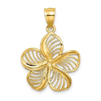 Diamond2Deal 14k Yellow Gold Polished Beaded Plumeria Flower Charm