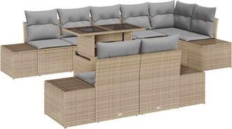 vidaXL Garden Sofa Set with Storage 9 pcs Beige Poly rattan vidaXL