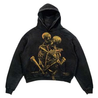 Generic Retro Y2K Hoodie Gothic Casual Alphabet Blast Print Pattern Skull Fashion Hoodie Women Harajuku
