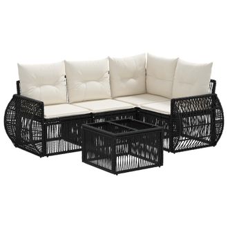 vidaXL Conjunto De Sof&aacute;s De Jard&iacute;n 5 Pcs Negro Y Blanco Crema Vidaxl