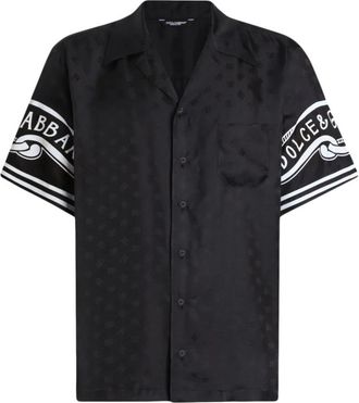 Dolce & Gabbana Zwarte Button-Up Shirt met Logoprint - Heren - Korte mouwen Overhemden - Zwart - L - Overhemden