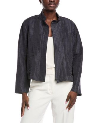 Eileen Fisher Stand Collar Silk & Linen-Blend Jacket