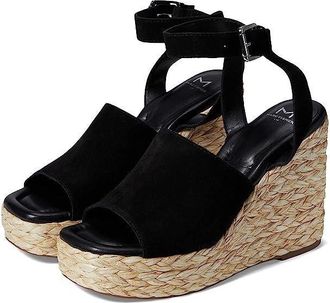 Marc Fisher LTD Nelly Sandals Womens US 8.5 Black Ankle Strap Wedge Heel KHD2373