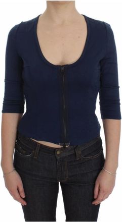 Exte Zipup Blouse Driekwart Mouwen - Dames - Vesten - Blauw - XS - Katoen - Truien & Vesten