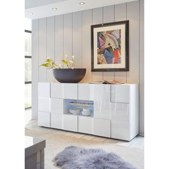 LC spa home24 LC Spa Sideboard Dama II Hochglanz Weiß Spanplatte 181x84x42 cm (BxHxT) Modern 2-türig 2 Schubladen