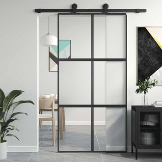 vidaXL Puerta Corredera Vidrio Templado Y Aluminio Negra 102,5x205 Cm Vidaxl
