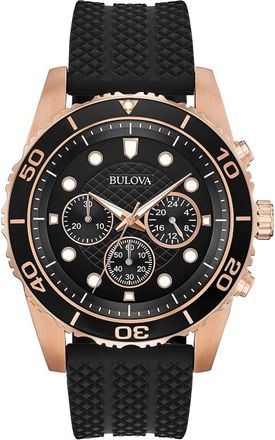 Bulova Sports Chronograph Mens Black Watch 98A192 Rubber - One Size
