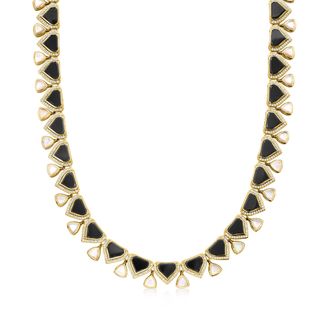 Ross-Simons Mother-Of-Pearl and Onyx Necklace With White Topaz in 18kt Gold Over Sterling
