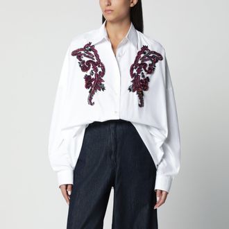 Dries Van Noten Camicia bianca in cotone con ricamo
