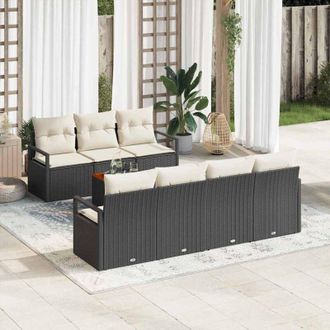 vidaXL Vidaxl - Conjunto De Sof&aacute; De Jard&iacute;n Con Coj&iacute;n 8 Pcs Negro Polirat&aacute;n