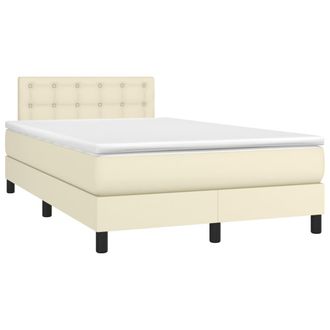 vidaXL Cama Box Spring Colch&oacute;n Y Led Cuero Sint&eacute;tico Crema 120x200 Cm Vidaxl