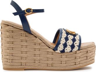 Valentino Garavani Vlogo Striped-knit and Leather Platform Espadrilles - Black - 38 (IT38 / UK5)