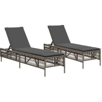 vidaXL Vidaxl - Tumbonas Con Cojines 2 Unidades Rat&aacute;n Sint&eacute;tico Gris