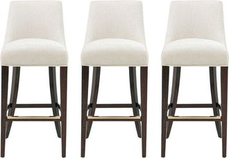 Manhattan Comfort Set Of 3 Beever Chenille Barstools With Rubberwood Legs