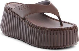 Chlo&eacute; Nama Platform Wedge Sandal in Sharp Brown at Nordstrom, Size 42